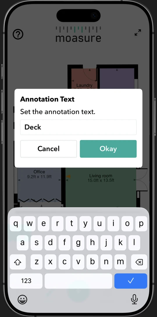 Moasure app: adding an annotation to a floor plan